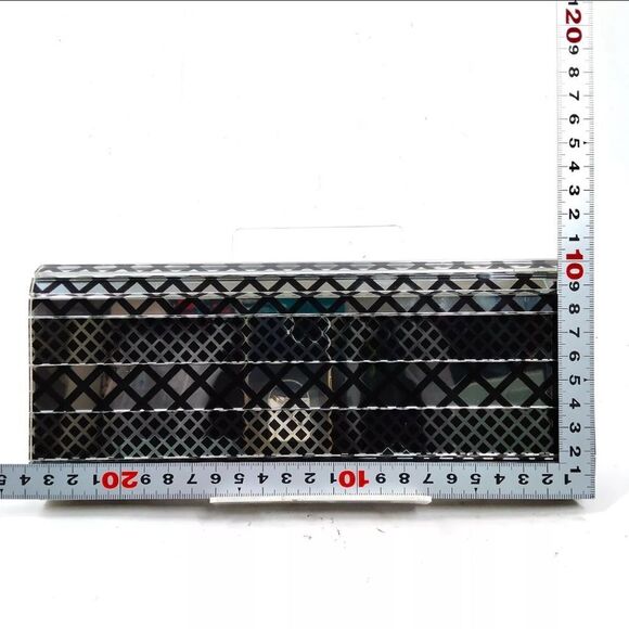 Auth Jimmy Choo Black & Clear Diamond Print Acrylic Sweetie Clutch Silver Chain - Picture 2 of 12